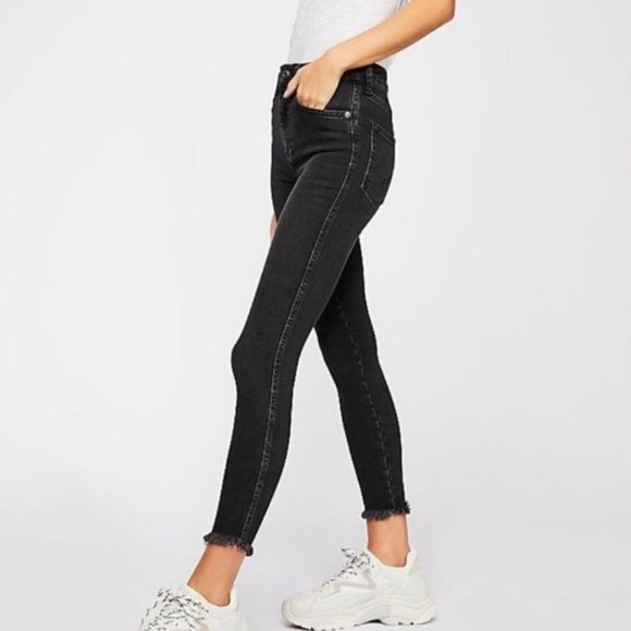 We The Free Denim - Free People We the Free Black High Rise Raw Hem Skinny Jeans Size 30